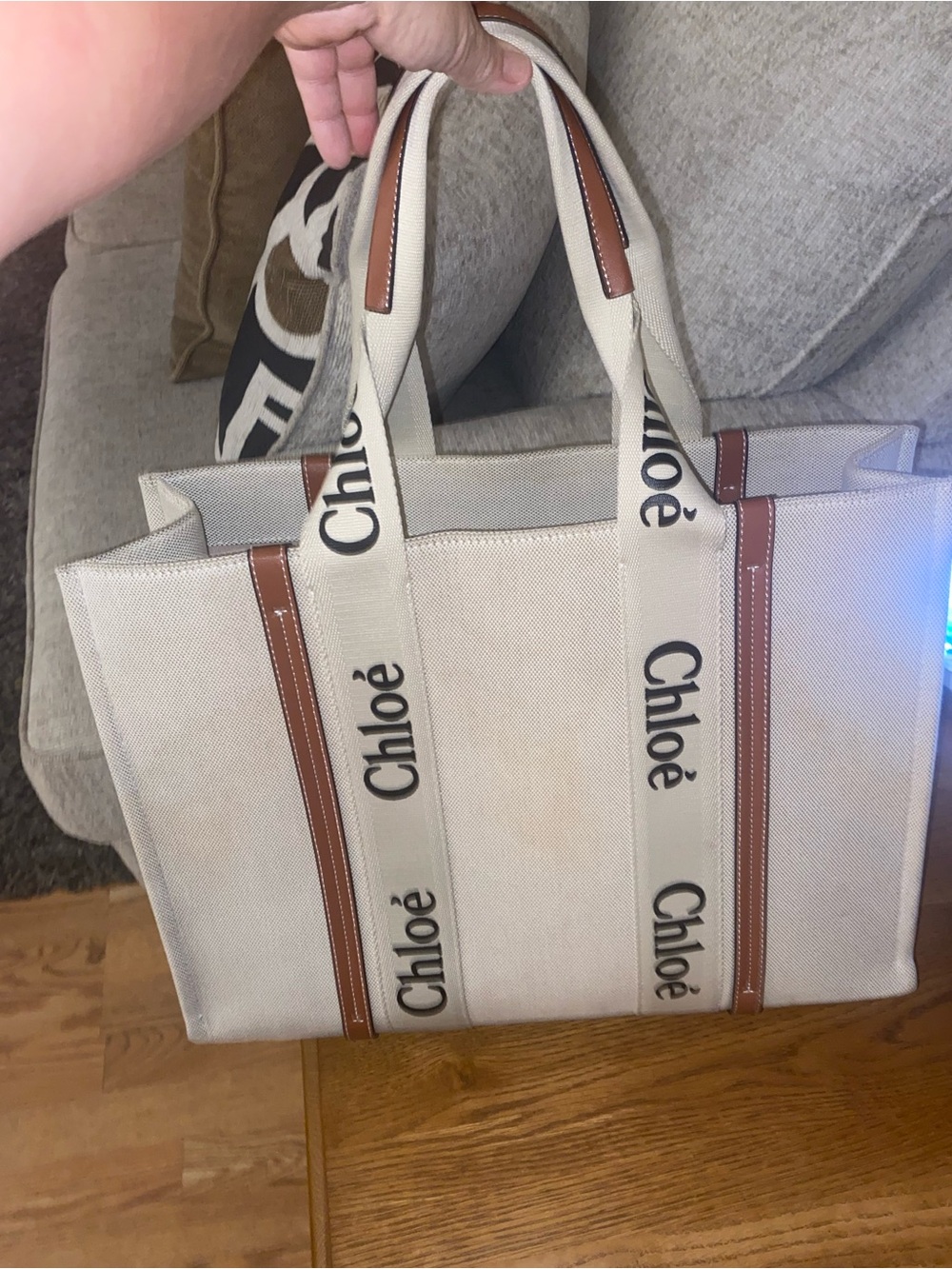 Beige & Brown Canvas Tote Bag